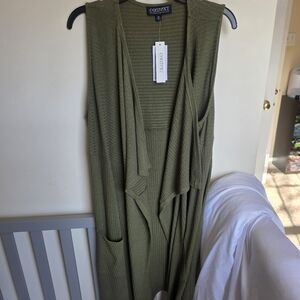 Context Olive Green Open Front Draped Sweater Vest Size Large NWT